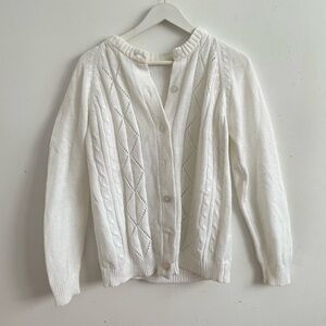 Elegant White Cable Knit Sweater cardigan